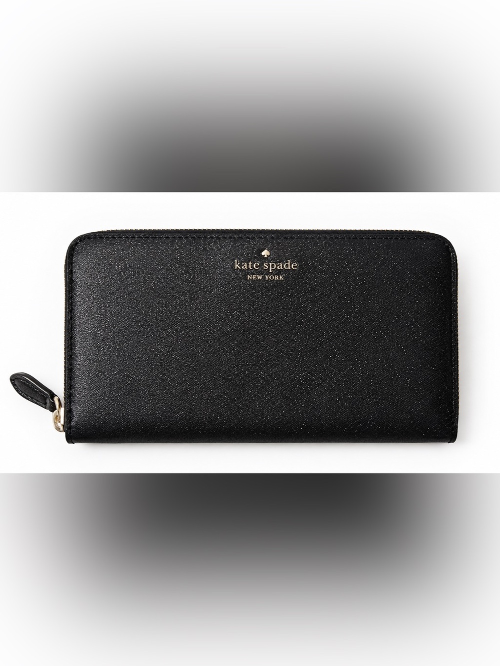 kate spade black sparkly zip clutch wallet